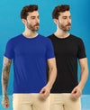 T.T. Men Slim Fit Poly Jersey Round Neck Half Sleeve T-Shirt Pack Of 2 Royal-Black