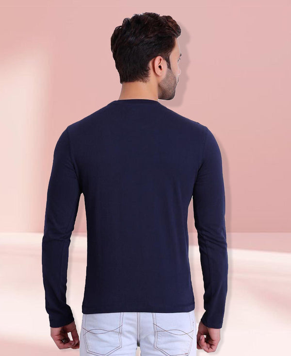 HiFlyers Men Round Neck Full Sleeve Solid Dark Blue Tshirt