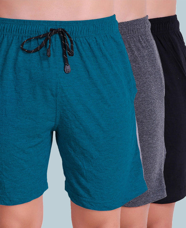 T.T. Men Solid Cotton Shorts Pack Of 3 Anthra-Black-Air