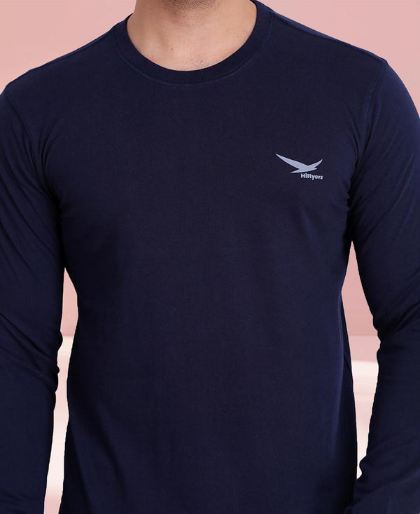 HiFlyers Men Round Neck Full Sleeve Solid Dark Blue Tshirt