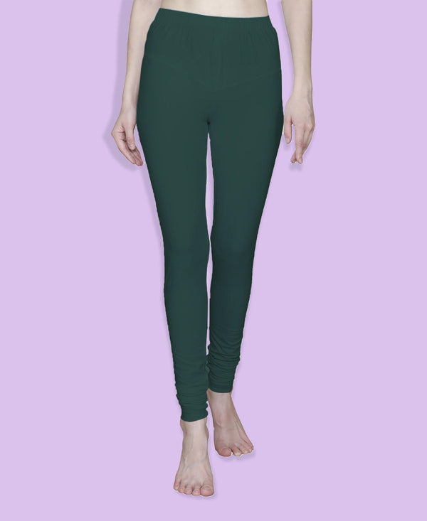 T.T. Women Solid Chudidar Cotton Lycra Cool Leggings -Ink Blue - Military Green( Free Size)