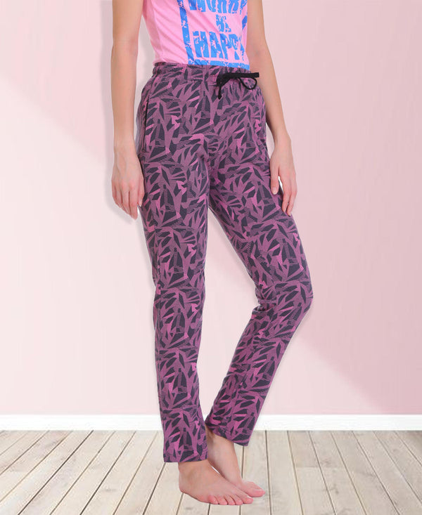 HiFlyers Women Comfort FitPrinted Cotton Pyjama Purple