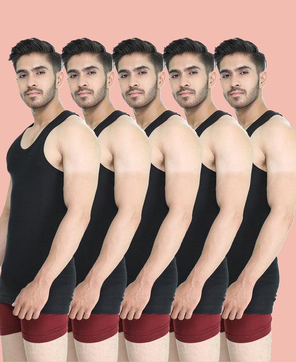 T.T. Men Derby Black Vest (Pack Of 5)