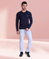 HiFlyers Men Round Neck Full Sleeve Solid Dark Blue Tshirt
