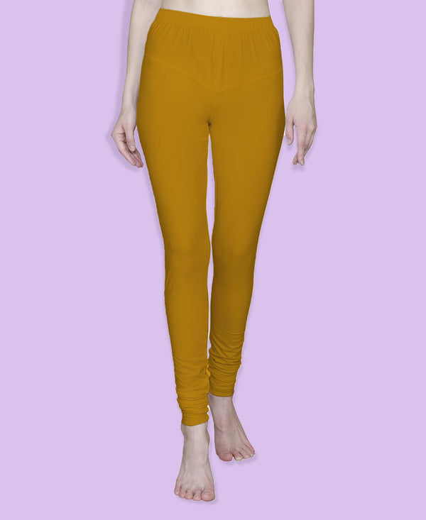 T.T. Women Solid Chudidar Cotton Lycra Cool Leggings -Firoza - Turmeric( Free Size)