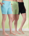 T.T. Women Regular Fit Poly Jersey Solid Short Pack Of 3-Black-Green-Turquoise
