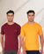 HiFlyers Men Slim Fit Solid Pack Of 2 Premium Rn T-Shirt Gold -Maroon