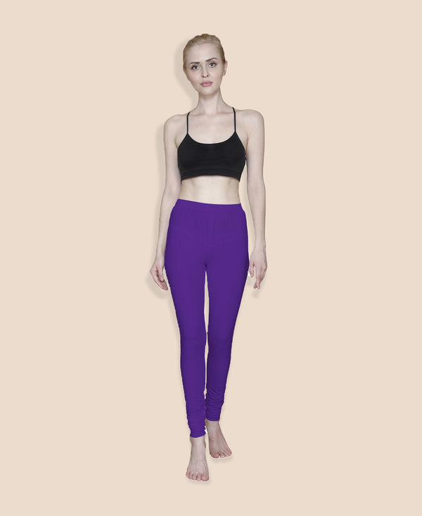 T.T. Women Solid Chudidar Cotton Lycra Cool Leggings -Brinjal