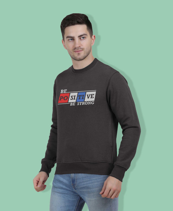 Hiflyers Men|Regular Fit|Chest Printed Cotton Fleece|Soft Stylish Casual Winter Wear Sweatshirt|Charcoal-P6