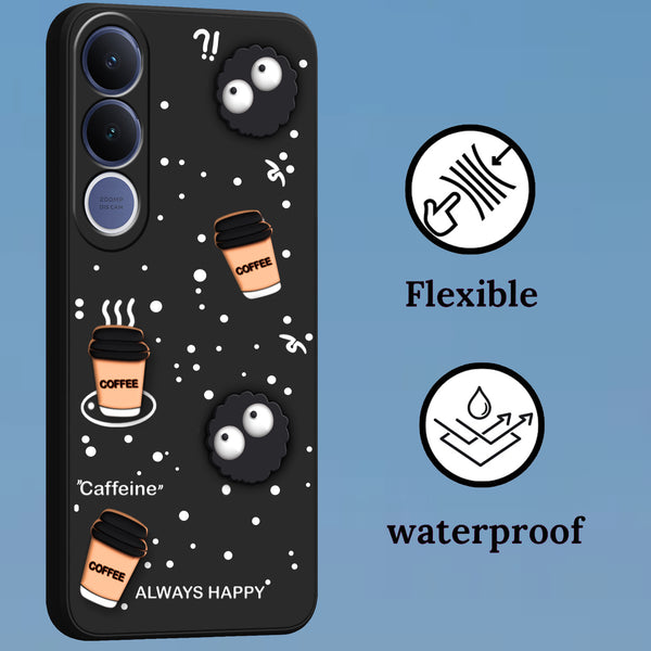 Mobielectro Cute Fun Cartoon 3DBear Coffee Case for Vivo V70 FE - Black