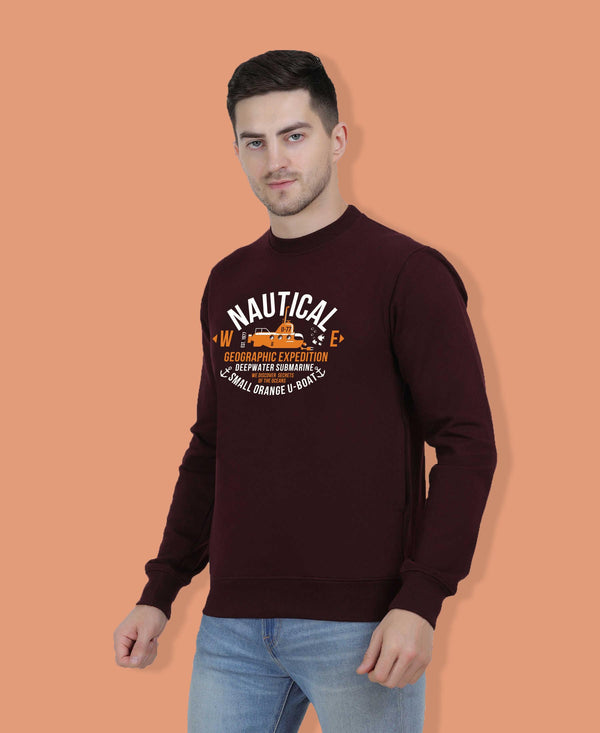 Hiflyers Men|Regular Fit|Chest Printed Cotton Fleece|Soft Stylish Casual Winter Wear Sweatshirt|Wine-P19
