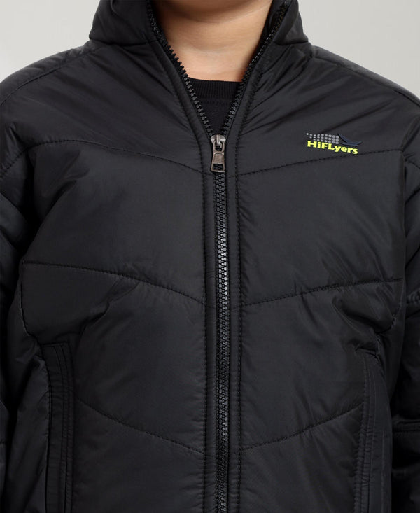 HiFlyers Boys Regular Fit | Polyster |Fluffy Full Sleeves |Quilted Insulation|High Neck Stand Collar|Zipper Jacket -Black