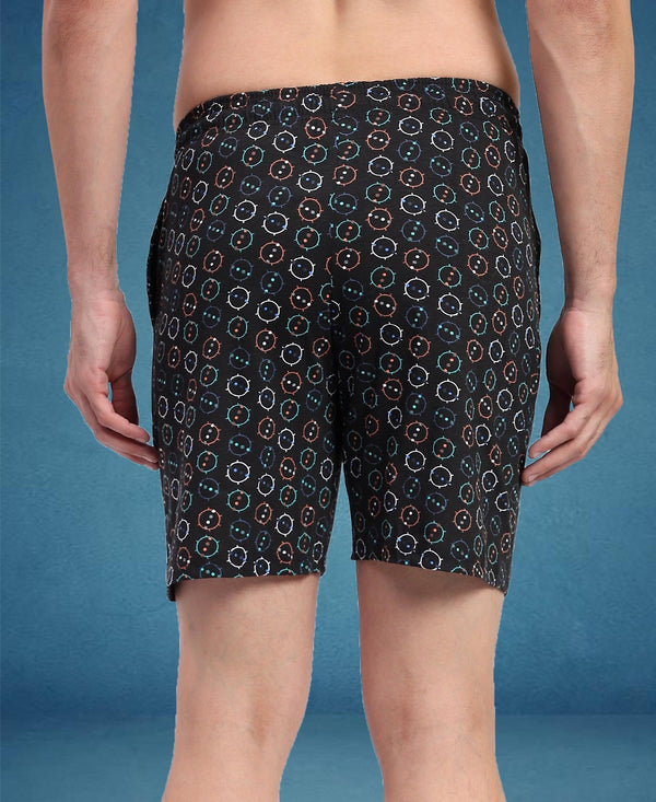 T.T. Men Regular Fit Cotton Polyster Printed Short With Zip Pocket Pack Of 1-Black