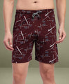 T.T. Men Regular Fit Cotton Polyster Printed Short With Zip Pocket Pack Of 1-Maroon