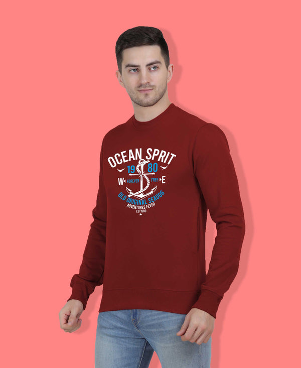 Hiflyers Men|Regular Fit|Chest Printed Cotton Fleece|Soft Stylish Casual Winter Wear Sweatshirt|Maroon-P10