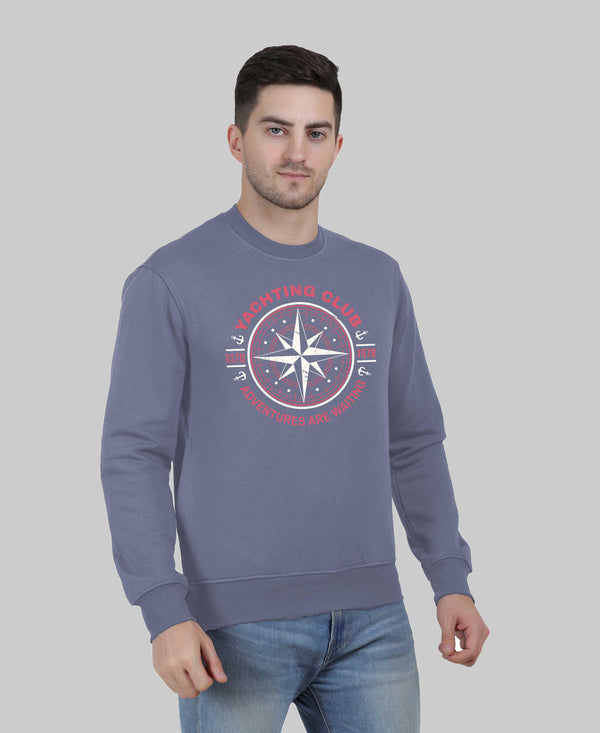 Hiflyers Men|Regular Fit|Chest Printed Cotton Fleece|Soft Stylish Casual Winter Wear Sweatshirt|Steel Grey-P18