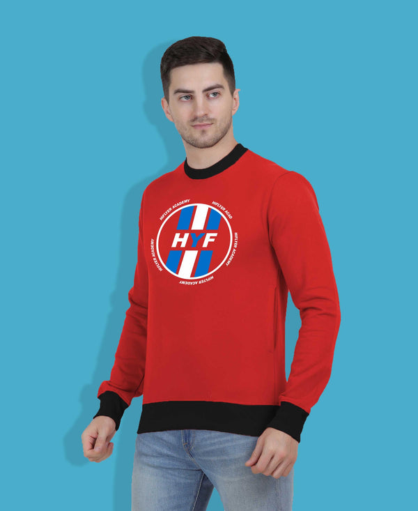 Hiflyers Men|Regular Fit|Chest Printed Cotton Fleece|Soft Stylish Casual Winter Wear Sweatshirt|Red-P16