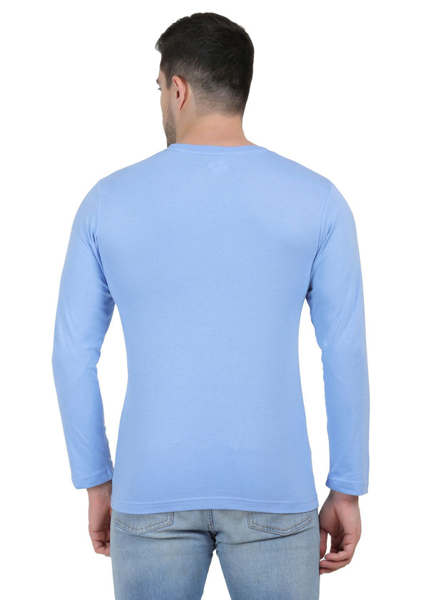 HiFlyers Mens Sky Blue Regular FitPrinted Round Neck Full Sleev Tshirt