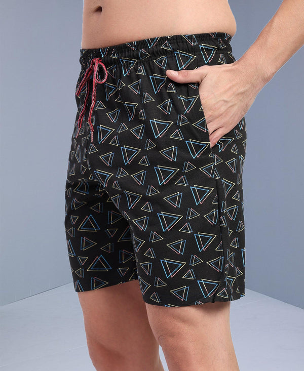 T.T. Men Regular Fit Cotton Polyster Printed Short With Zip Pocket Pack Of 1-Black Triangle
