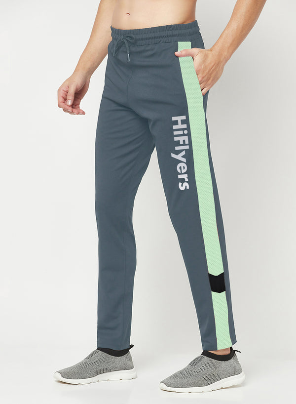 HiFlyers Mens Anthra-Green Slim Fit Cut & Sew Sports Trackpant( 4 Way Strachable)