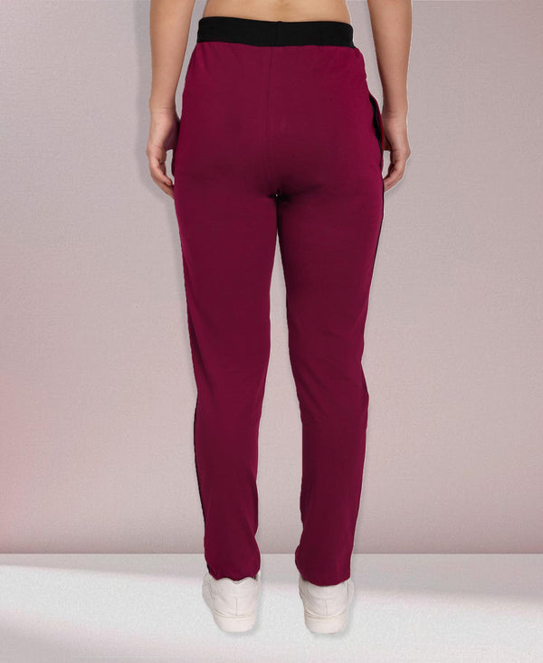 HiFlyers Women Comfort Fit Maroon Solid Cotton Track Pants