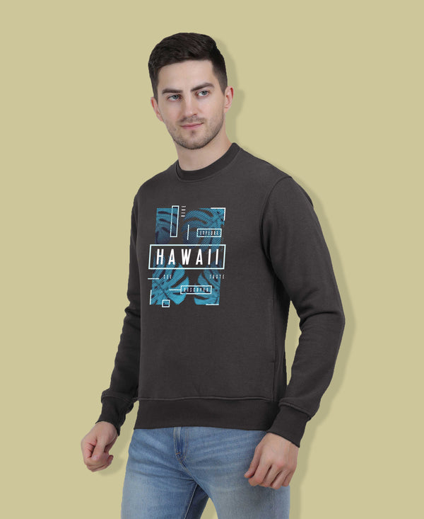 Hiflyers Men|Regular Fit|Chest Printed Cotton Fleece|Soft Stylish Casual Winter Wear Sweatshirt|Charcoal-P5