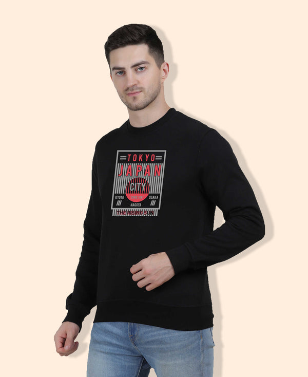 Hiflyers Men|Regular Fit|Chest Printed Cotton Fleece|Soft Stylish Casual Winter Wear Sweatshirt|Black-P2