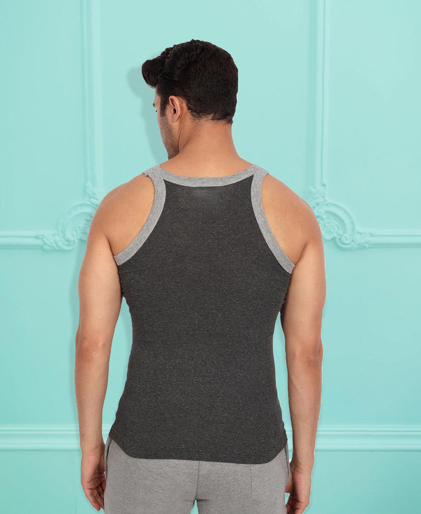 T.T. Men Titanic Charcoal Grey Pure Cotton Gym Vest