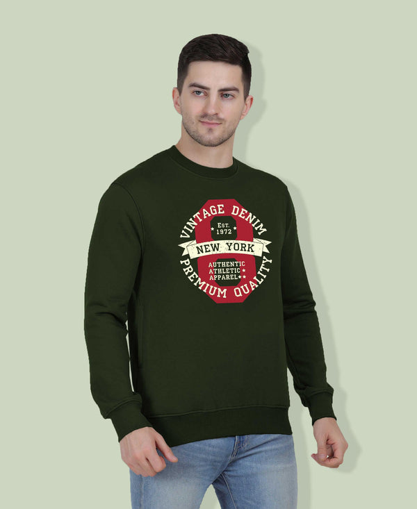 Hiflyers Men|Regular Fit|Chest Printed Cotton Fleece|Soft Stylish Casual Winter Wear Sweatshirt|Olive-P14