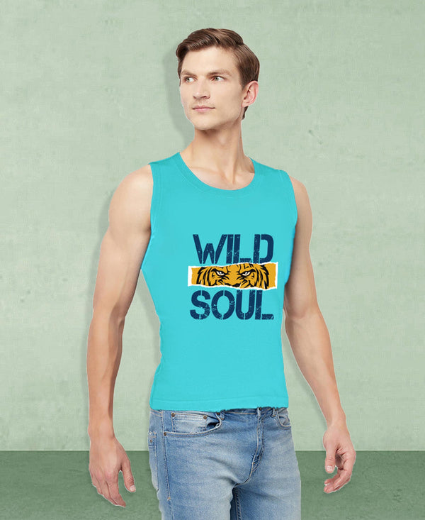 T.T. Men Cool Cotton Printed Regular Fit Round Neck Muscle Tees Pack Of 1 Blue