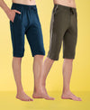 T.T. Men Regular Fit Poly Jersey Capri With Side Piping Pack Of 2-Airforce-Anthra