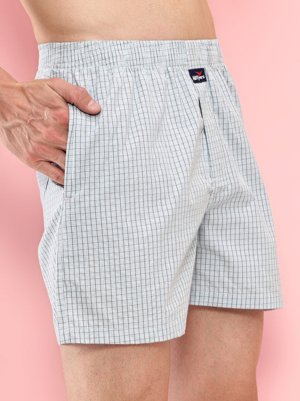 HiFlyers Men Regular Fit Checked Super Combed Cotton Woven Boxer Short Pack Of 1 Blue