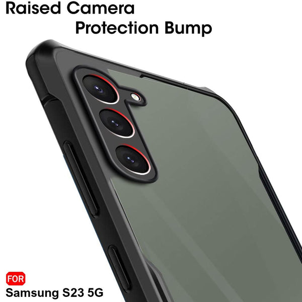 Mobielectro Camera Bump Protection | Slim Stylish 360 Protection Design |Crystal Clear | Shockproof Eagle Back Cover for Samsung S23 - Black