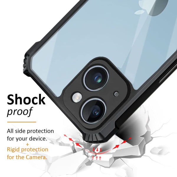 Mobielectro Camera Bump Protection | Slim Stylish 360 Protection Design |Crystal Clear | Shockproof Eagle Back Cover for iPhone 14 Plus- Black