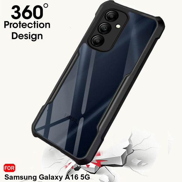 Mobielectro Camera Bump Protection | Slim Stylish 360 Protection Design |Crystal Clear | Shockproof Eagle Back Cover for Samsung A16 - Black