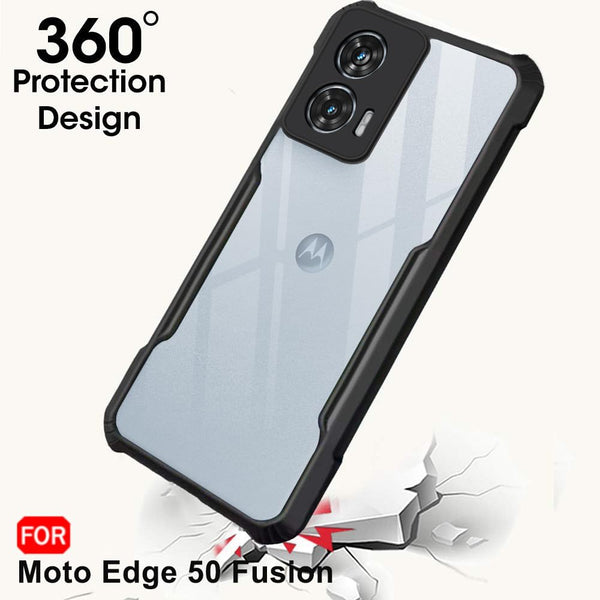 Mobielectro Camera Bump Protection | Slim Stylish 360 Protection Design |Crystal Clear | Shockproof Eagle Back Cover for Moto Edge 50 Fusion - Black