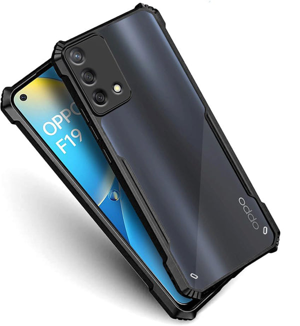 Mobielectro Camera Bump Protection | Slim Stylish 360 Protection Design |Crystal Clear | Shockproof Eagle Back Cover for Oppo F19 - Black