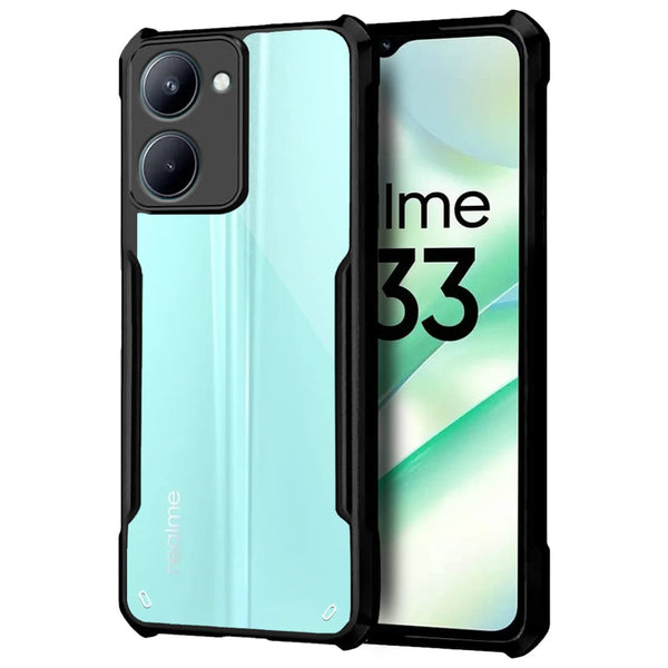 Mobielectro Camera Bump Protection | Slim Stylish 360 Protection Design |Crystal Clear | Shockproof Eagle Back Cover for Realme C33 - Black