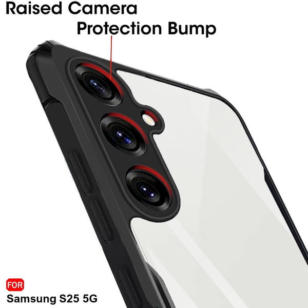 Mobielectro Camera Bump Protection | Slim Stylish 360 Protection Design |Crystal Clear | Shockproof Eagle Back Cover for Samsung S25 - Black