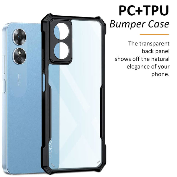 Mobielectro Camera Bump Protection | Slim Stylish 360 Protection Design |Crystal Clear | Shockproof Eagle Back Cover for Oppo A17 - Black