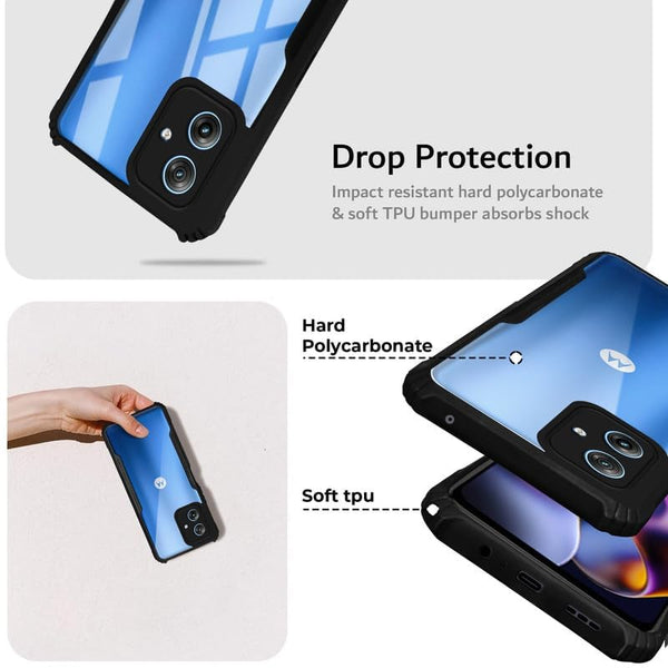 Mobielectro Camera Bump Protection | Slim Stylish 360 Protection Design |Crystal Clear | Shockproof Eagle Back Cover for Moto G54 - Black