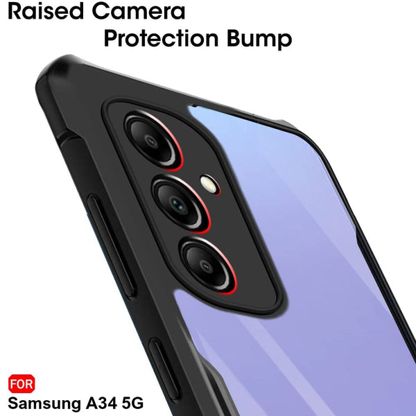 Mobielectro Camera Bump Protection | Slim Stylish 360 Protection Design |Crystal Clear | Shockproof Eagle Back Cover for Samsung A34 5G - Black