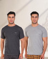 HiFlyers Men Slim Fit Solid Pack Of 2 Premium Rn T-Shirt Grey-Anthra