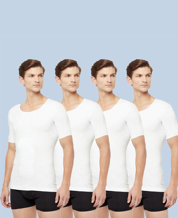 T.T. Men Interlock Half Sleev Vest With Pocket Pack Of 4 White