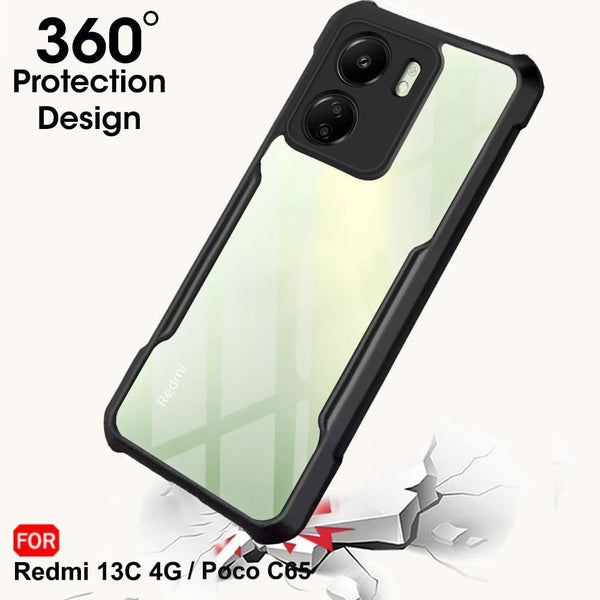 Mobielectro Camera Bump Protection | Slim Stylish 360 Protection Design |Crystal Clear | Shockproof Eagle Back Cover for RedMi 13C 4G|POCO C65 - Black