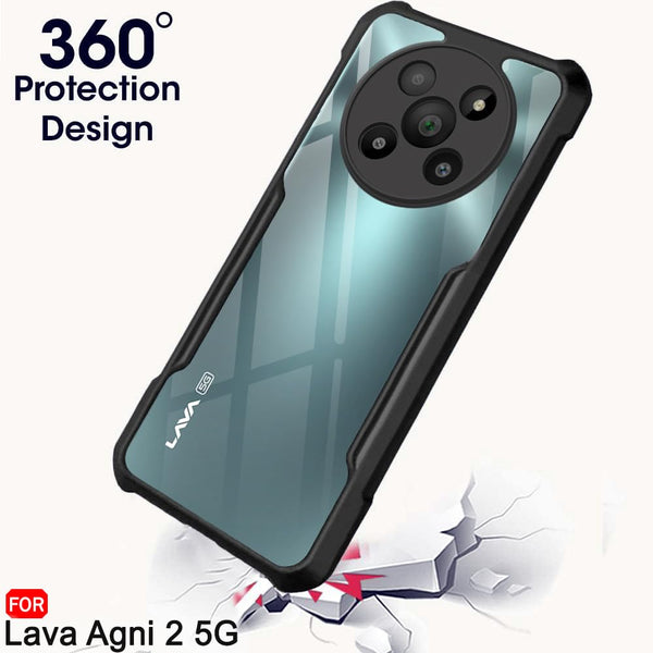 Mobielectro Camera Bump Protection | Slim Stylish 360 Protection Design |Crystal Clear | Shockproof Eagle Back Cover for Lava Agni 2 - Black