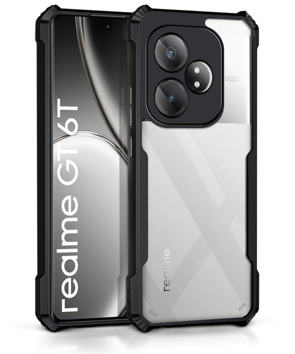 Mobielectro Camera Bump Protection | Slim Stylish 360 Protection Design |Crystal Clear | Shockproof Eagle Back Cover for Realme GT 6T | Realme GT 6 - Black