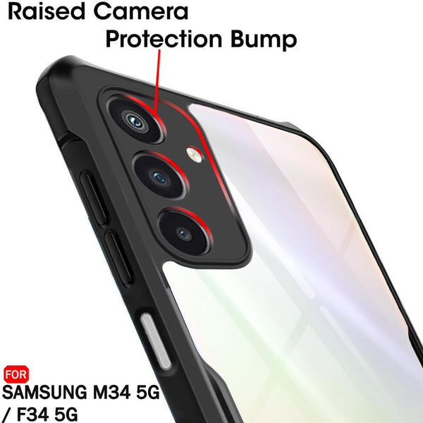 Mobielectro Camera Bump Protection | Slim Stylish 360 Protection Design |Crystal Clear | Shockproof Eagle Back Cover for Samsung M34 5G | F34 5G - Black