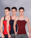 T.T. Men DesignerGym Vest Pack Of 3 Maroon-Grey -Navy-Maroon -Red-Black