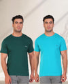 HiFlyers Men Slim Fit Solid Pack Of 2 Premium Rn T-Shirt Teal Blue-Eden Green